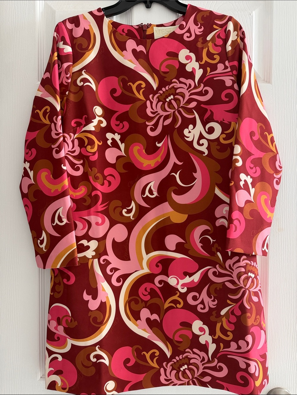 Bold Floral Print Tunic Dress in Burgundy and Pink